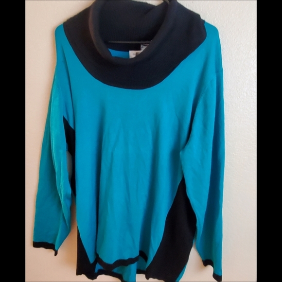 Avenue Teal Colorblock Cozy Soft Cowl Neck Pullover Cardigan Sweater - Picture 1 of 7